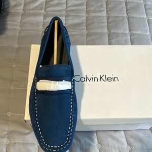 Calvin Klein Magnus Slip On Shoes Mens Sz 9 Blue Suede Casual Driver Moccasins